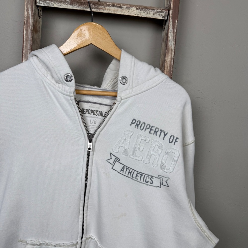 Vintage Y2K/2000s Aeropostale Waffle Knit Zip Up Hoodie size Large - Picture 2 of 7